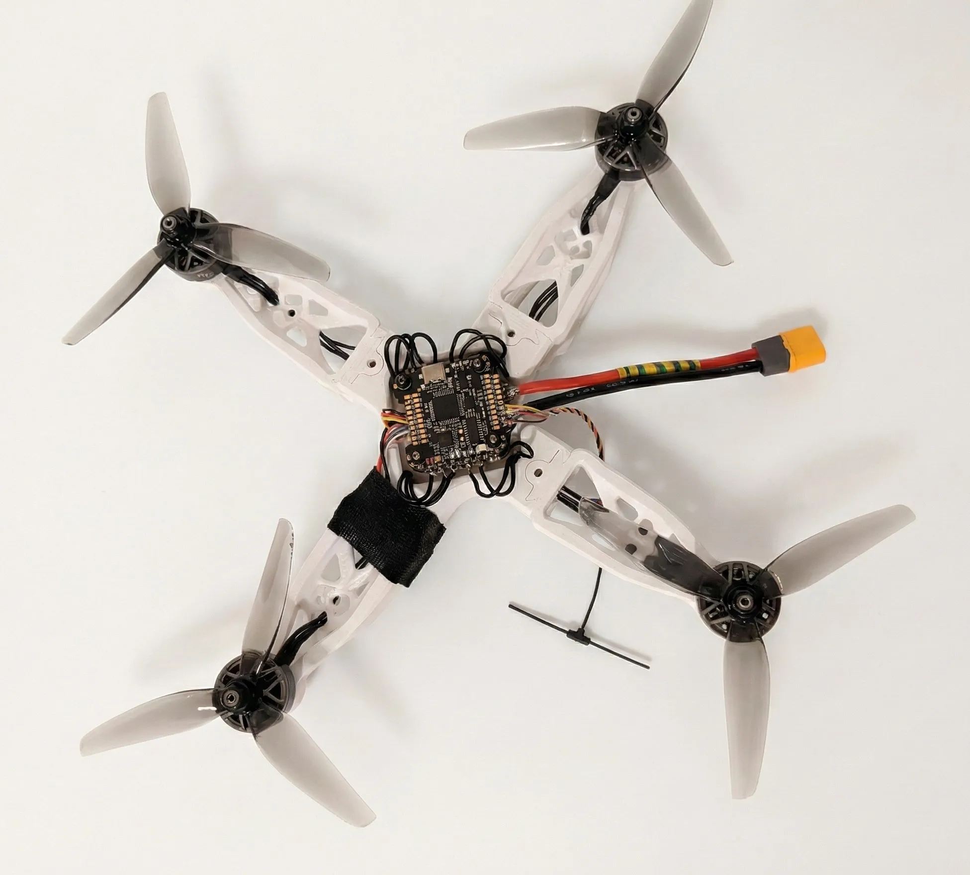 Final assembled drone build on the desk