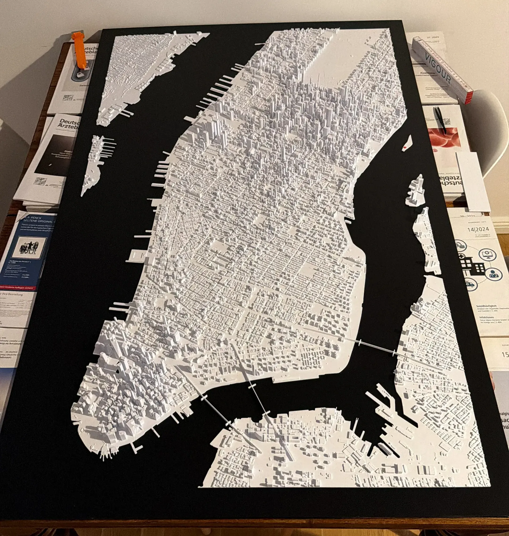 Finished New York City 3D print wall piece mounted and assembled